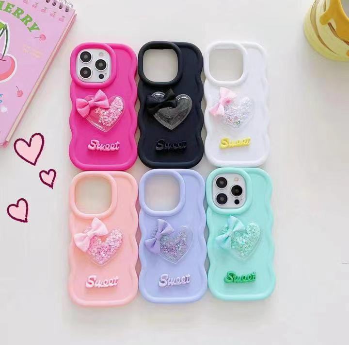 Tecno Spark 20 Cover - Purple - 3D Love Heart (Moving Shiny Stars Glitter) & Bow Sweet Candy Color Soft Silicon Case