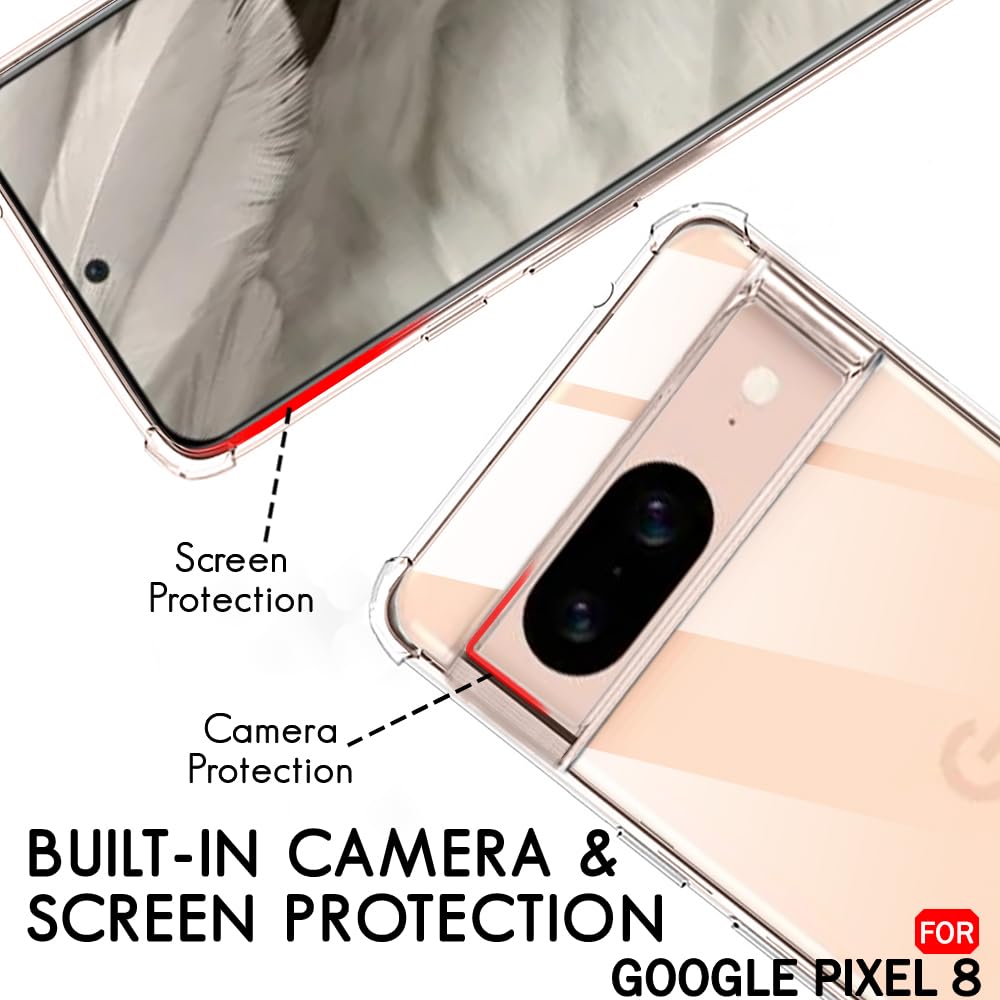 Google Pixel 8 Cover - Transparent - Soft 4D Design Silicone Transparent Clear With Camera Protection Case