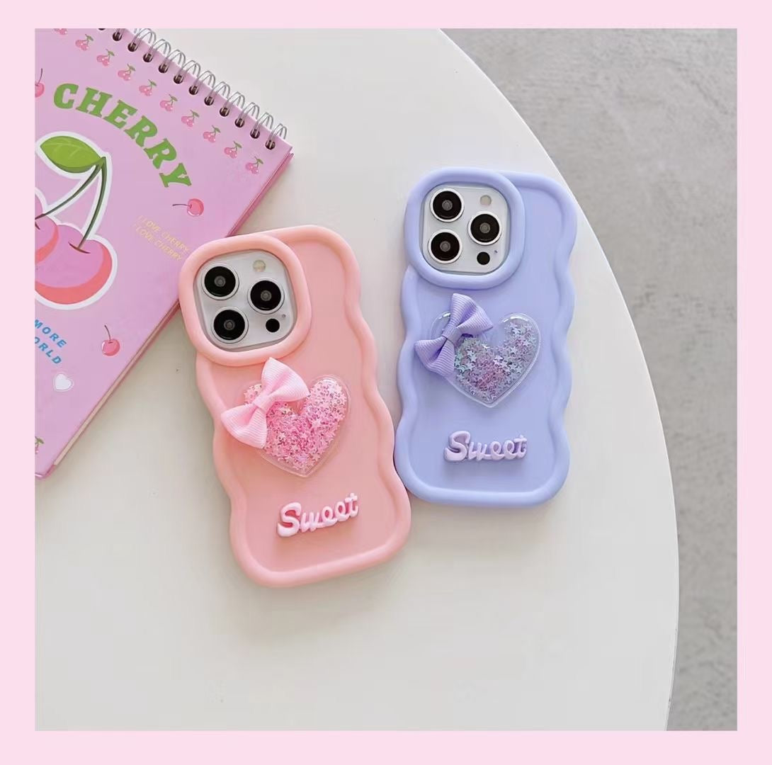 Tecno Spark 20 Cover - Purple - 3D Love Heart (Moving Shiny Stars Glitter) & Bow Sweet Candy Color Soft Silicon Case