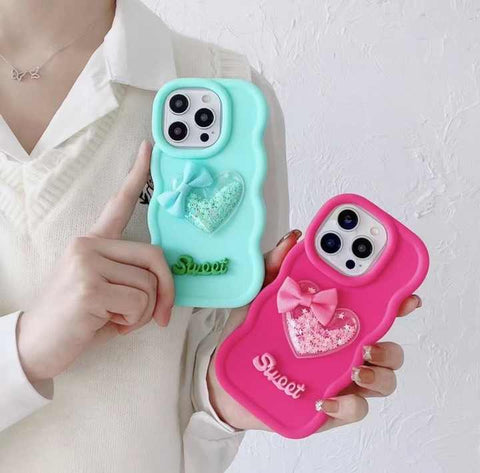 Tecno Spark 20 Cover - Purple - 3D Love Heart (Moving Shiny Stars Glitter) & Bow Sweet Candy Color Soft Silicon Case