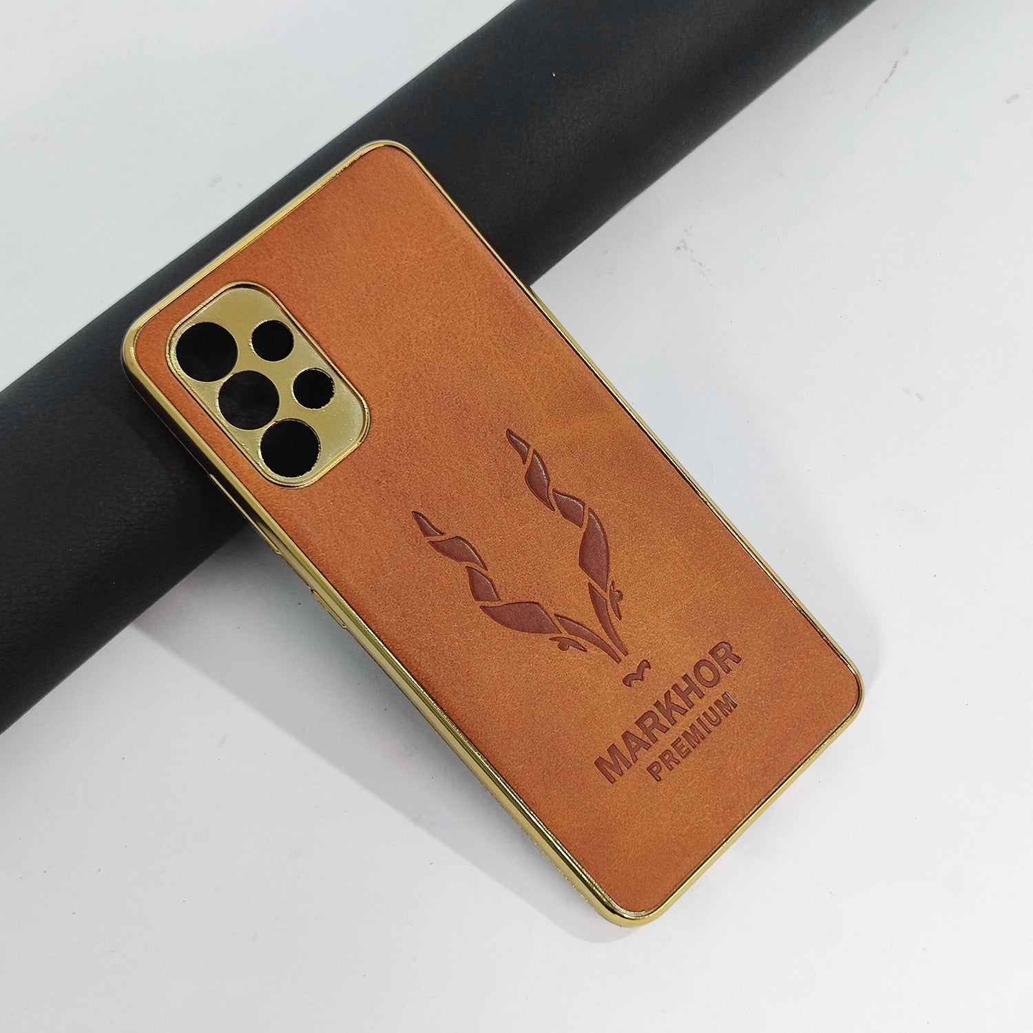 Samsung Galaxy A32 Cover - Red - New Leather Feel Markhor Logo With Golden Edge