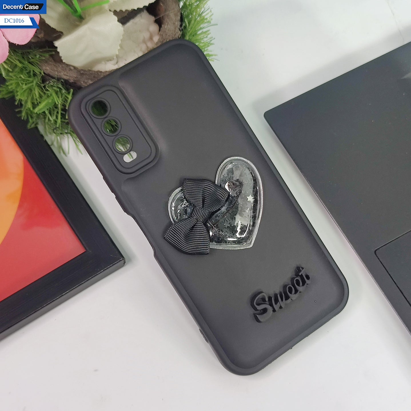 Vivo Y20T Cover - Light Green - 3D Love Heart (Moving Shiny Stars Glitter) & Bow Sweet Candy Color Soft Silicon Case