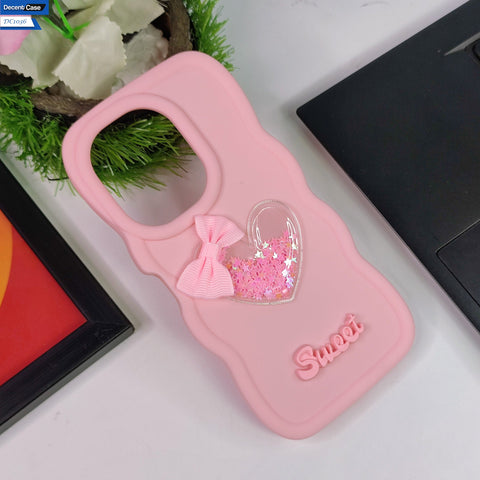 Tecno Camon 20 Cover - Purple - 3D Love Heart (Moving Shiny Stars Glitter) & Bow Sweet Candy Color Soft Silicon Case