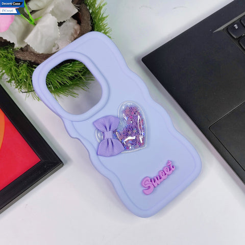 Tecno Camon 20 Cover - Purple - 3D Love Heart (Moving Shiny Stars Glitter) & Bow Sweet Candy Color Soft Silicon Case