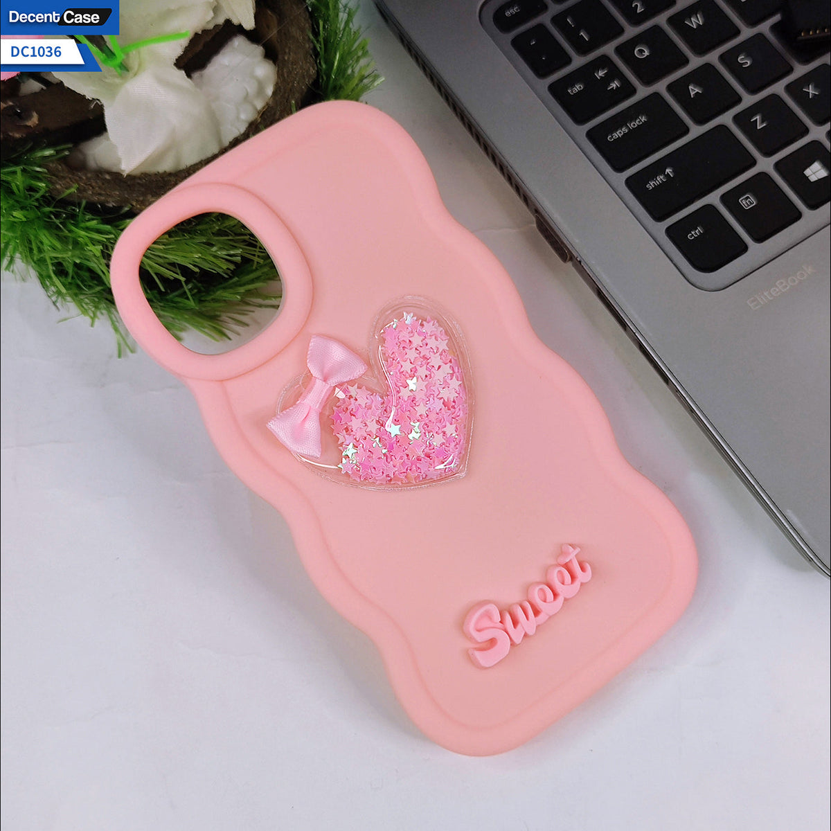 IPhone 11 Cover - Pink - 3D Love Heart (Moving Shiny Stars Glitter) & Bow Sweet Candy Color Soft Silicon Case