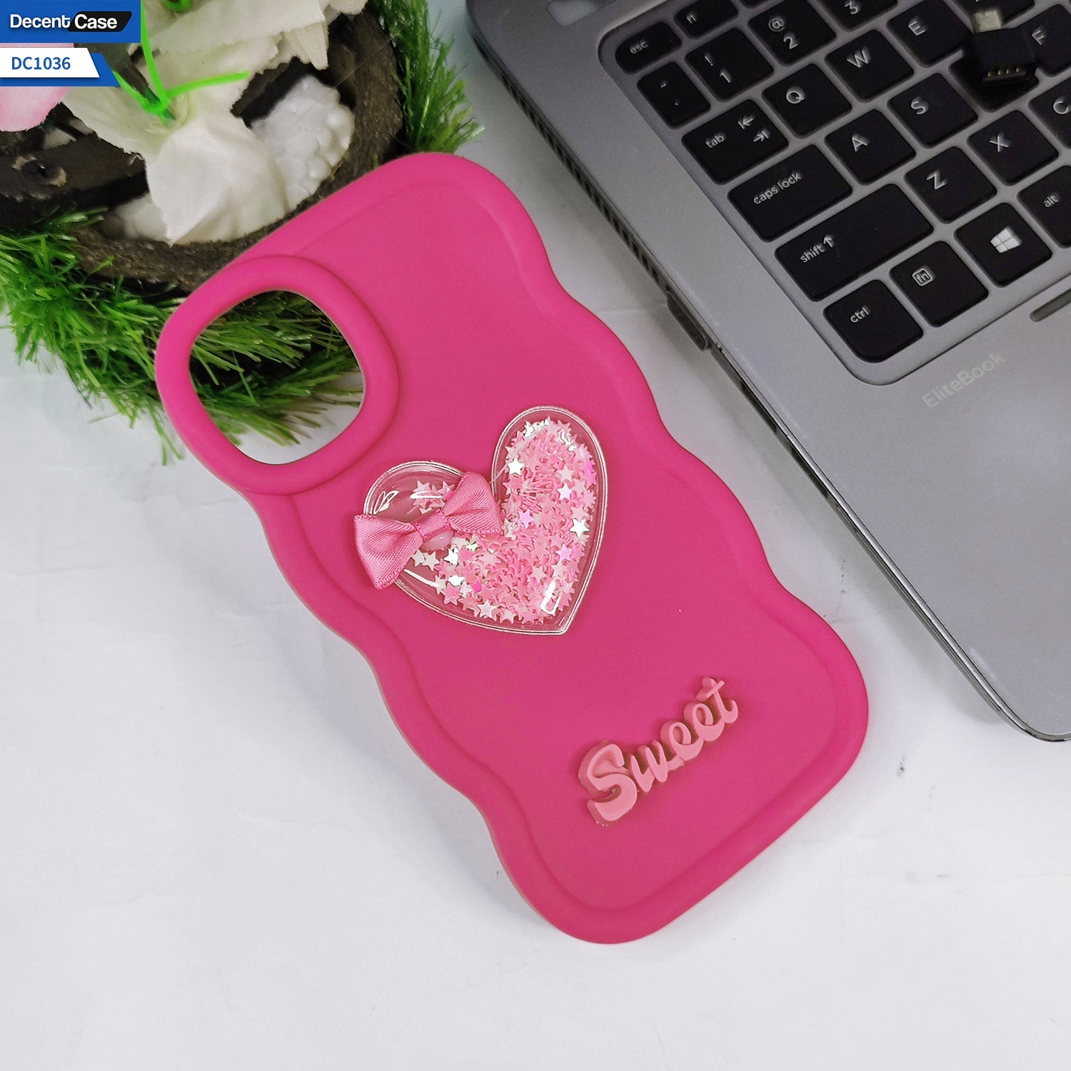 IPhone 11 Cover - Pink - 3D Love Heart (Moving Shiny Stars Glitter) & Bow Sweet Candy Color Soft Silicon Case