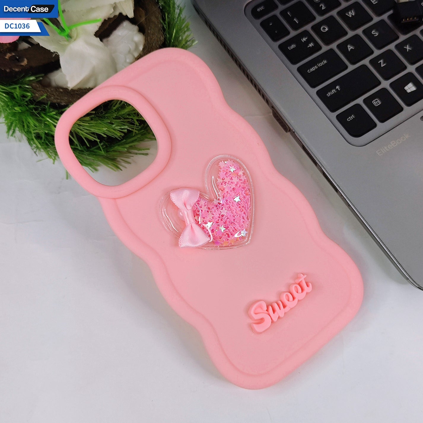 IPhone 12 Pro Max Cover - Rose Red - 3D Love Heart (Moving Shiny Stars Glitter) & Bow Sweet Candy Color Soft Silicon Case