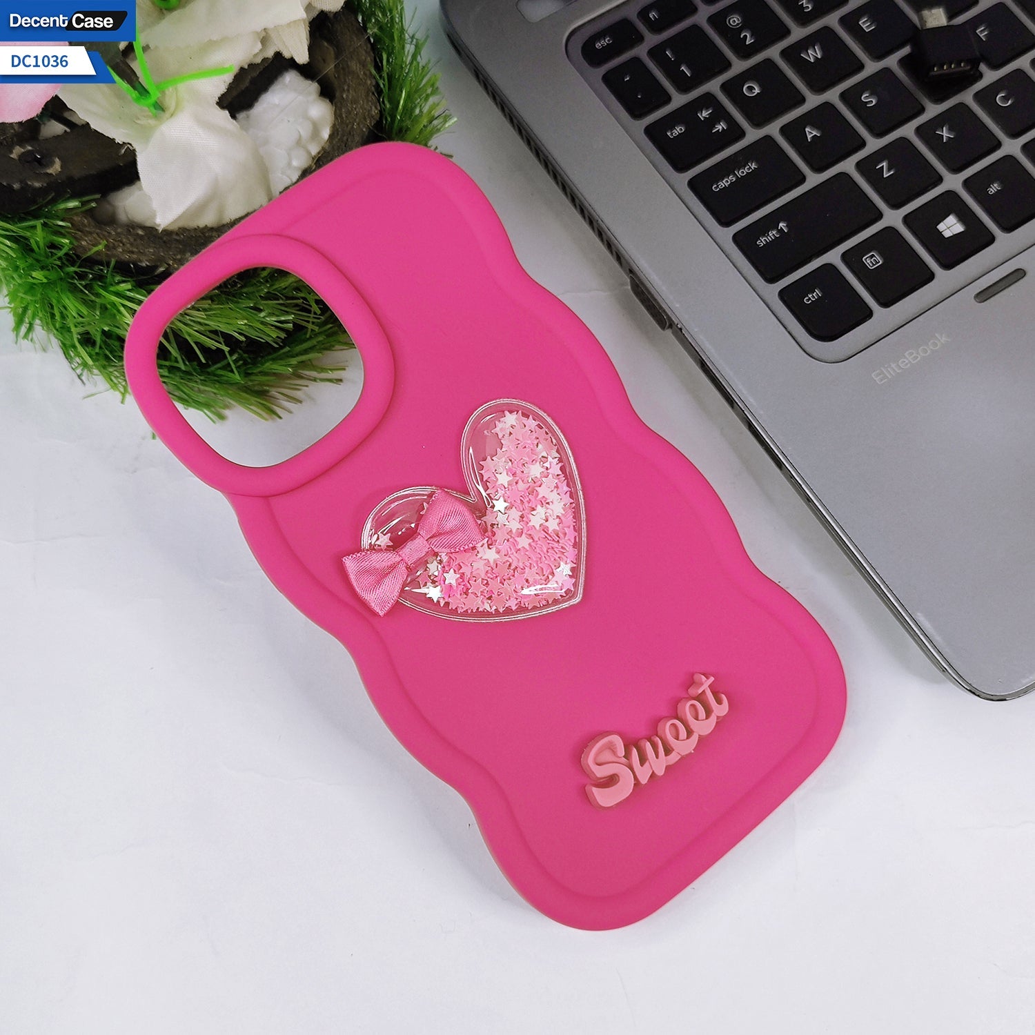 IPhone 12 Pro Max Cover - Black - 3D Love Heart (Moving Shiny Stars Glitter) & Bow Sweet Candy Color Soft Silicon Case
