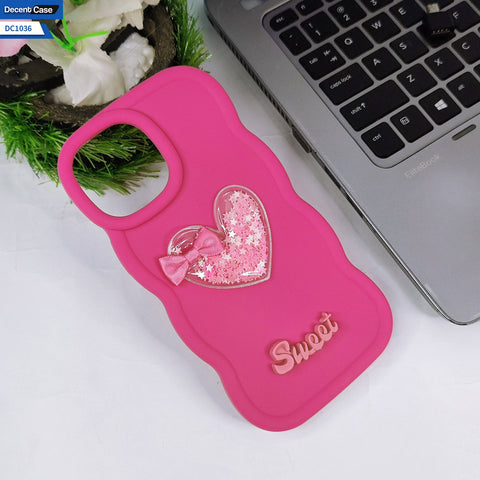 IPhone 12 Pro Max Cover - Rose Red - 3D Love Heart (Moving Shiny Stars Glitter) & Bow Sweet Candy Color Soft Silicon Case