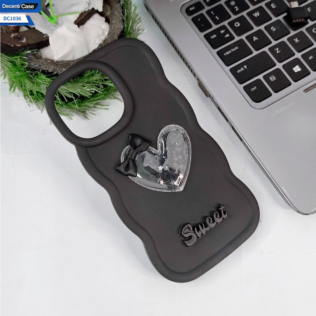 IPhone 13 Pro Max Cover - Black - 3D Love Heart (Moving Shiny Stars Glitter) & Bow Sweet Candy Color Soft Silicon Case