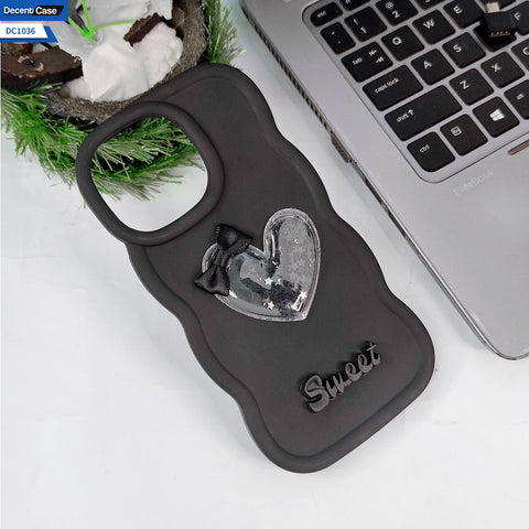 IPhone 14 Pro Max Cover - Black - 3D Love Heart (Moving Shiny Stars Glitter) & Bow Sweet Candy Color Soft Silicon Case
