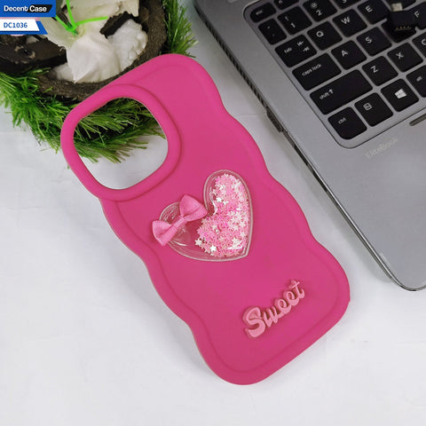 IPhone 14 Pro Max Cover - Purple - 3D Love Heart (Moving Shiny Stars Glitter) & Bow Sweet Candy Color Soft Silicon Case