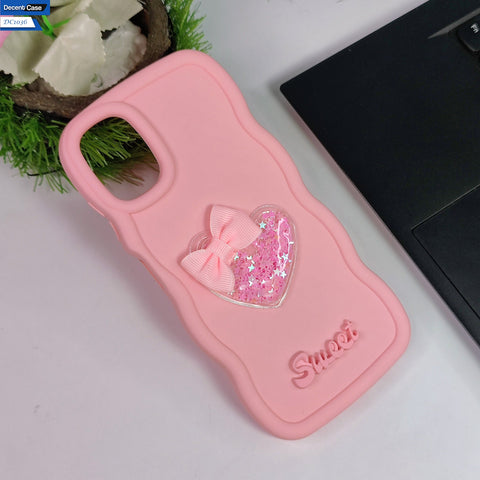 Samsung Galaxy A05 Cover - Black - 3D Love Heart (Moving Shiny Stars Glitter) & Bow Sweet Candy Color Soft Silicon Case
