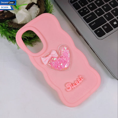 Samsung Galaxy A32 Cover - Rose Red - 3D Love Heart (Moving Shiny Stars Glitter) & Bow Sweet Candy Color Soft Silicon Case