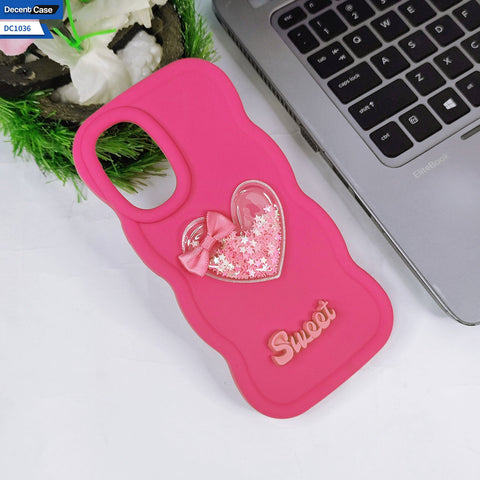 Samsung Galaxy A32 Cover - Pink - 3D Love Heart (Moving Shiny Stars Glitter) & Bow Sweet Candy Color Soft Silicon Case