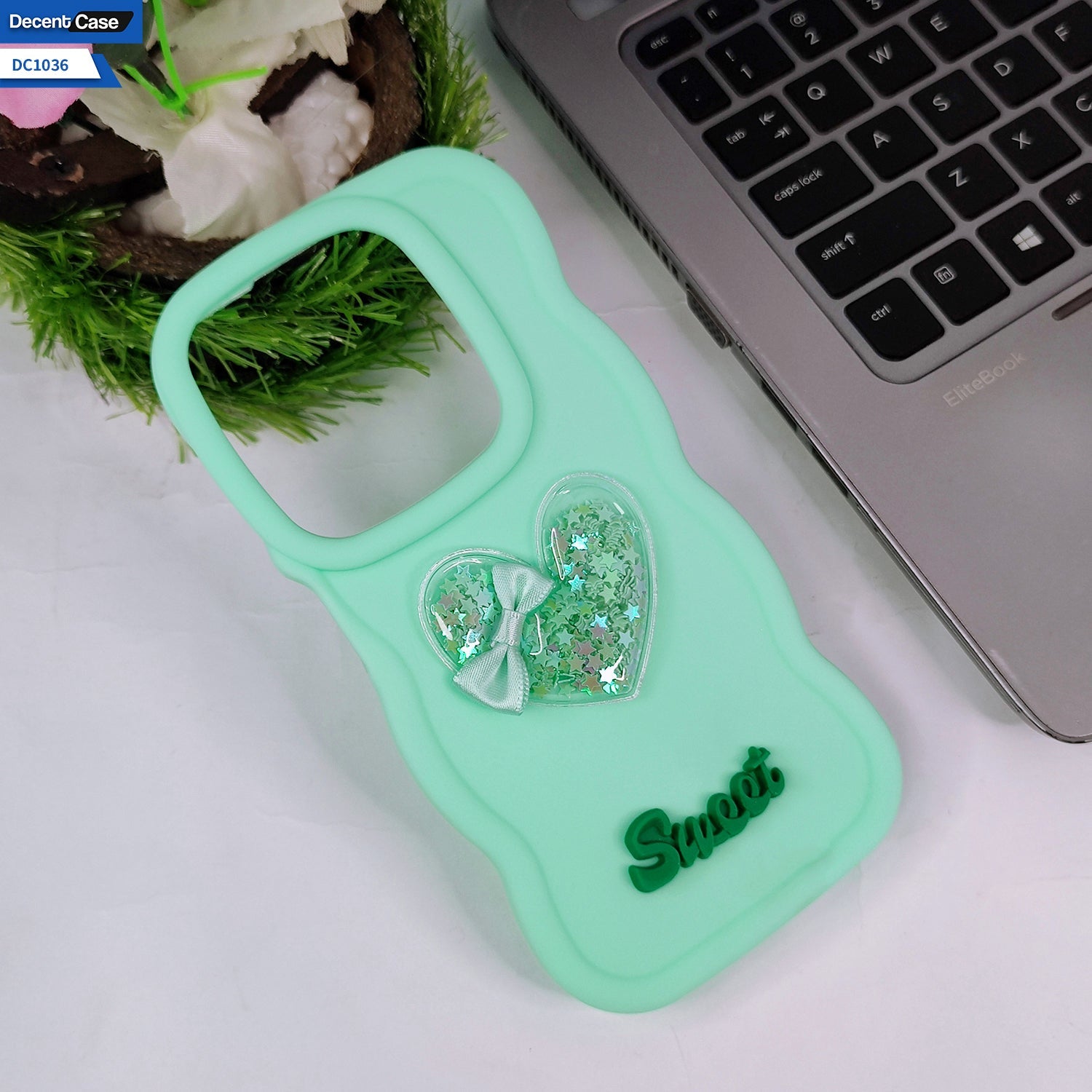 Tecno Spark 20 Cover - Black - 3D Love Heart (Moving Shiny Stars Glitter) & Bow Sweet Candy Color Soft Silicon Case