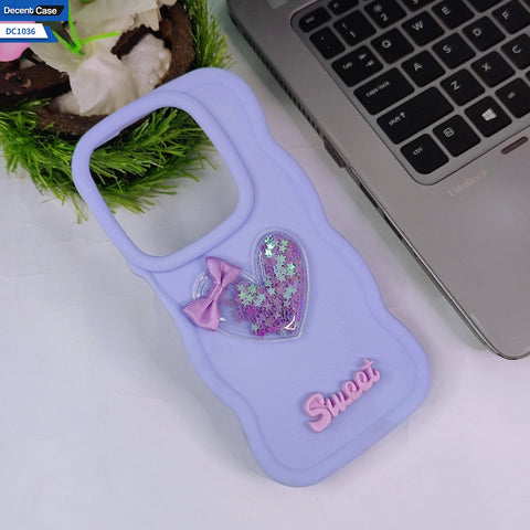 Tecno Spark 20 Cover - Black - 3D Love Heart (Moving Shiny Stars Glitter) & Bow Sweet Candy Color Soft Silicon Case