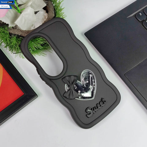 Vivo S19 Pro Cover - Black - 3D Love Heart (Moving Shiny Stars Glitter) & Bow Sweet Candy Color Soft Silicon Case