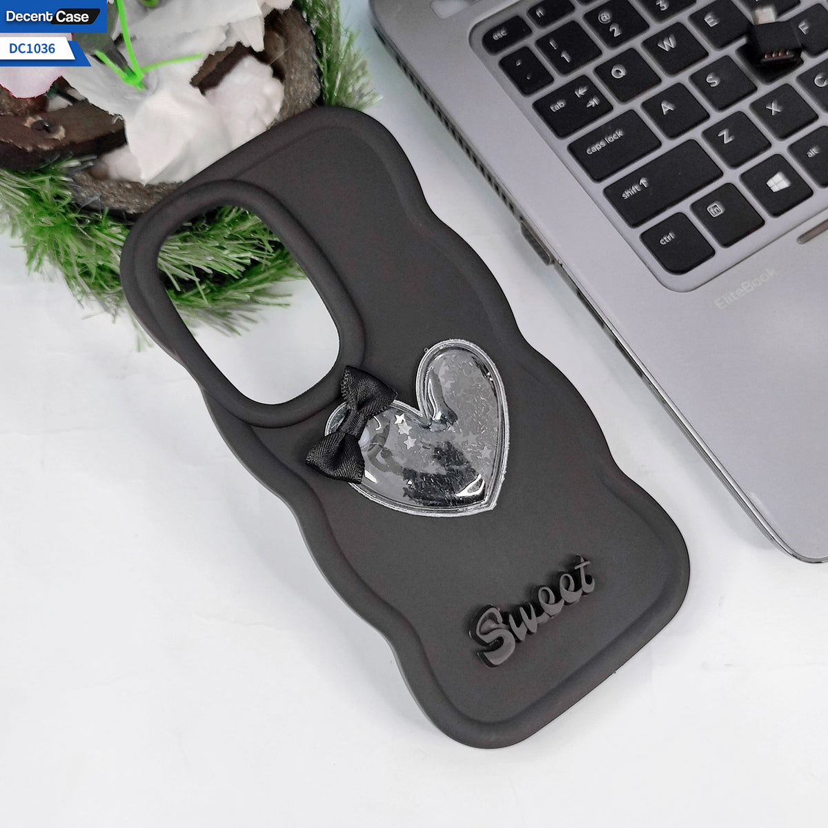 Vivo Y200e Cover - Black - 3D Love Heart (Moving Shiny Stars Glitter) & Bow Sweet Candy Color Soft Silicon Case