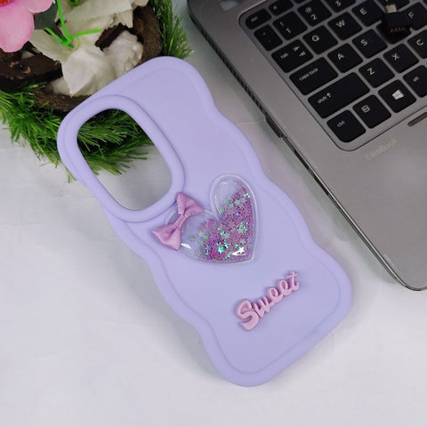 Vivo Y100 4G Cover - Purple - 3D Love Heart (Moving Shiny Stars Glitter) & Bow Sweet Candy Color Soft Silicon Case