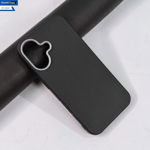 iPhone 16 Cover - Black -  New Elegant Style Leather Texture Case With Metal Camera Ring Protection Case