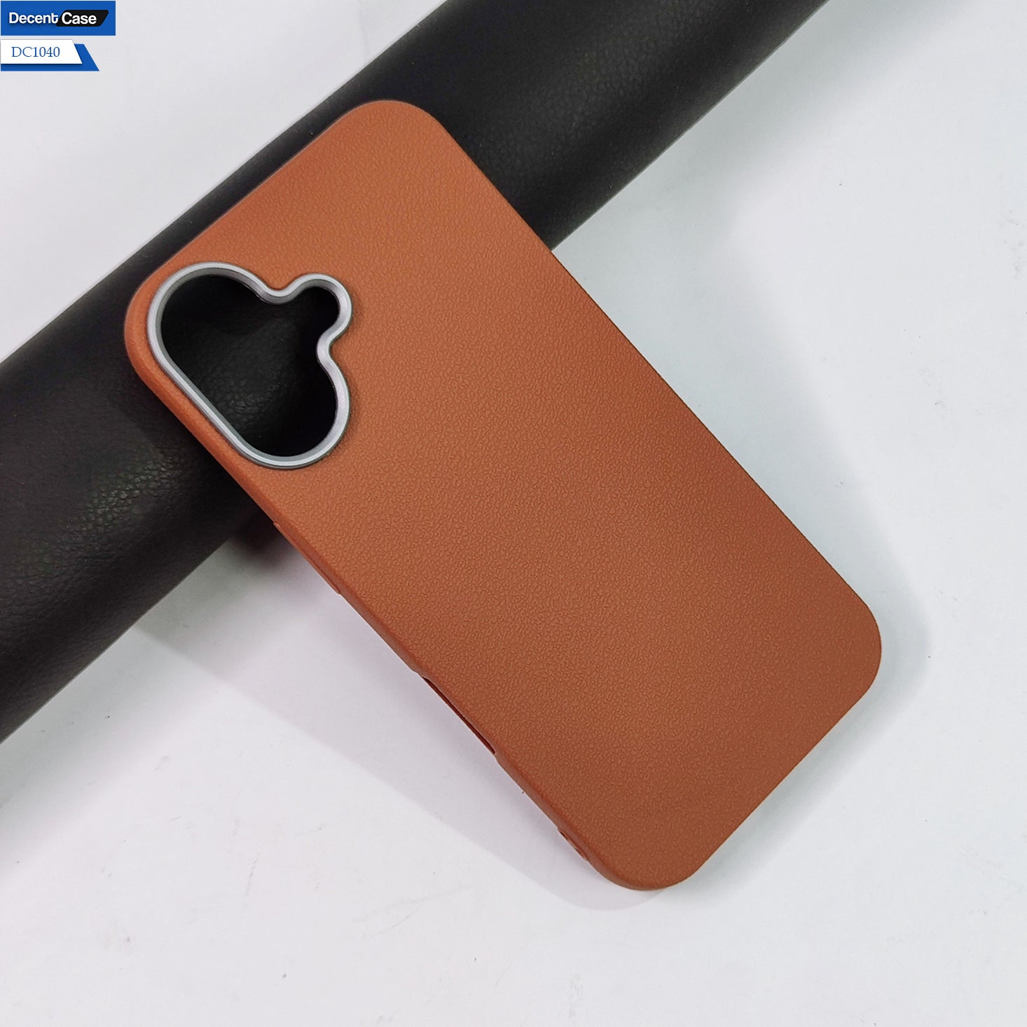 iPhone 16 Cover - Black -  New Elegant Style Leather Texture Case With Metal Camera Ring Protection Case