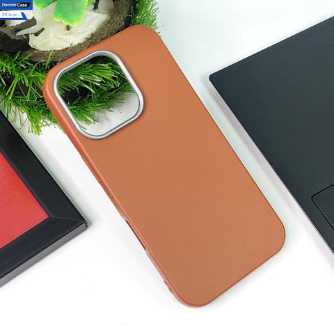 iPhone 16 Pro  Cover - Brown -  New Elegant Style Leather Texture Case With Metal Camera Ring Protection Case