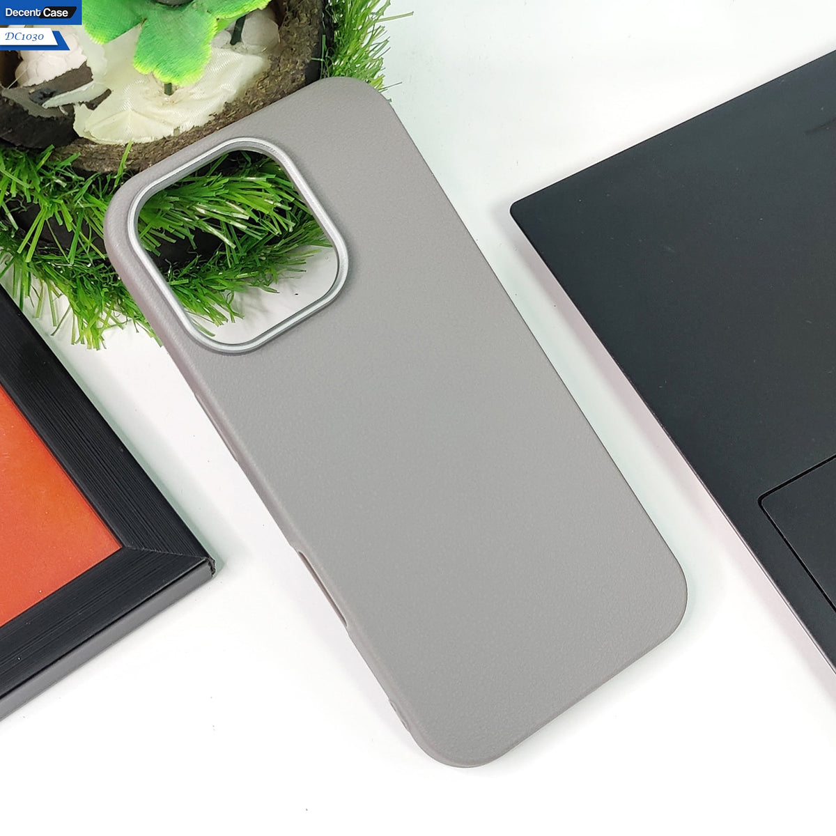 iPhone 16 Pro Max Cover - Gray -  New Elegant Style Leather Texture Case With Metal Camera Ring Protection Case
