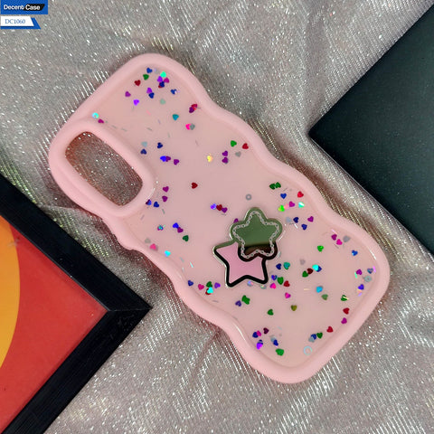 Vivo Y20T Cover - Pink - Cute 3D Star Glitrty Helix Soft Borders Candy Colors Soft Protective Case (Glitter Does Not Move)