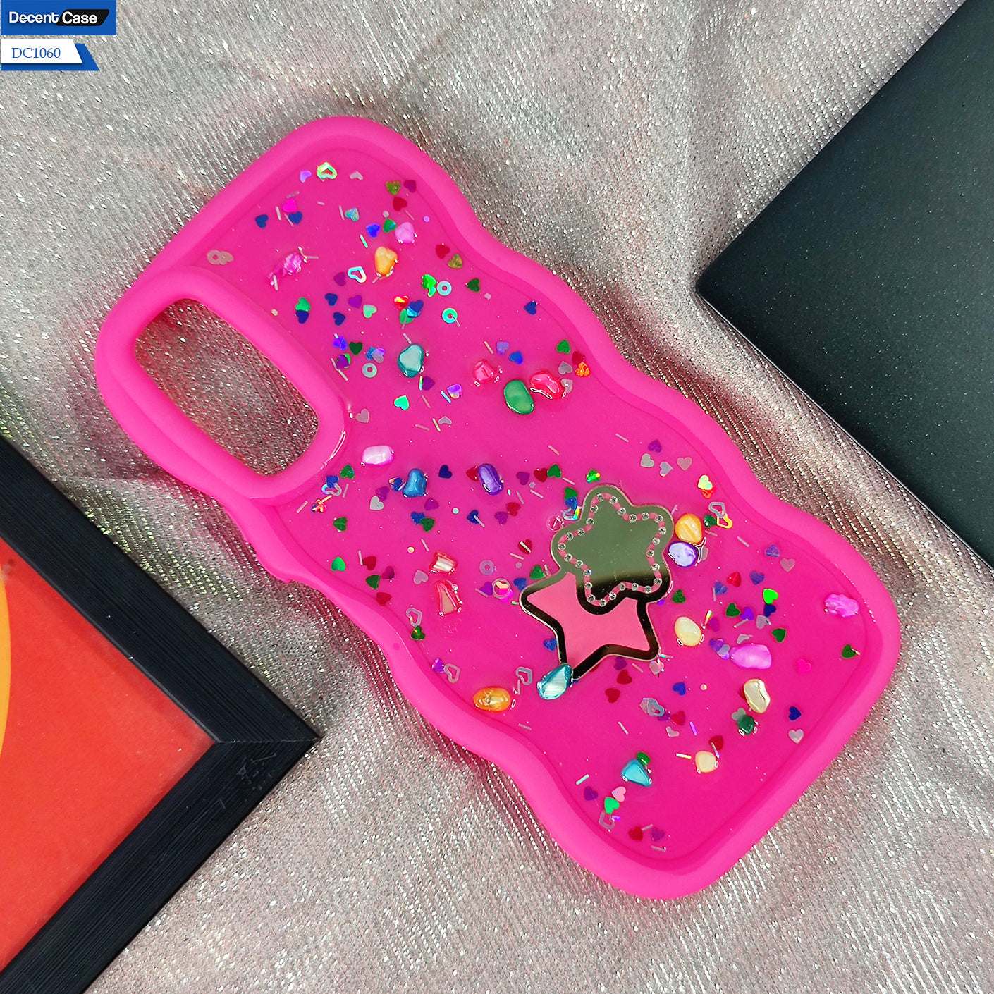 Vivo Y20s Cover - Pink - Cute 3D Star Glitrty Helix Soft Borders Candy Colors Soft Protective Case (Glitter Does Not Move)