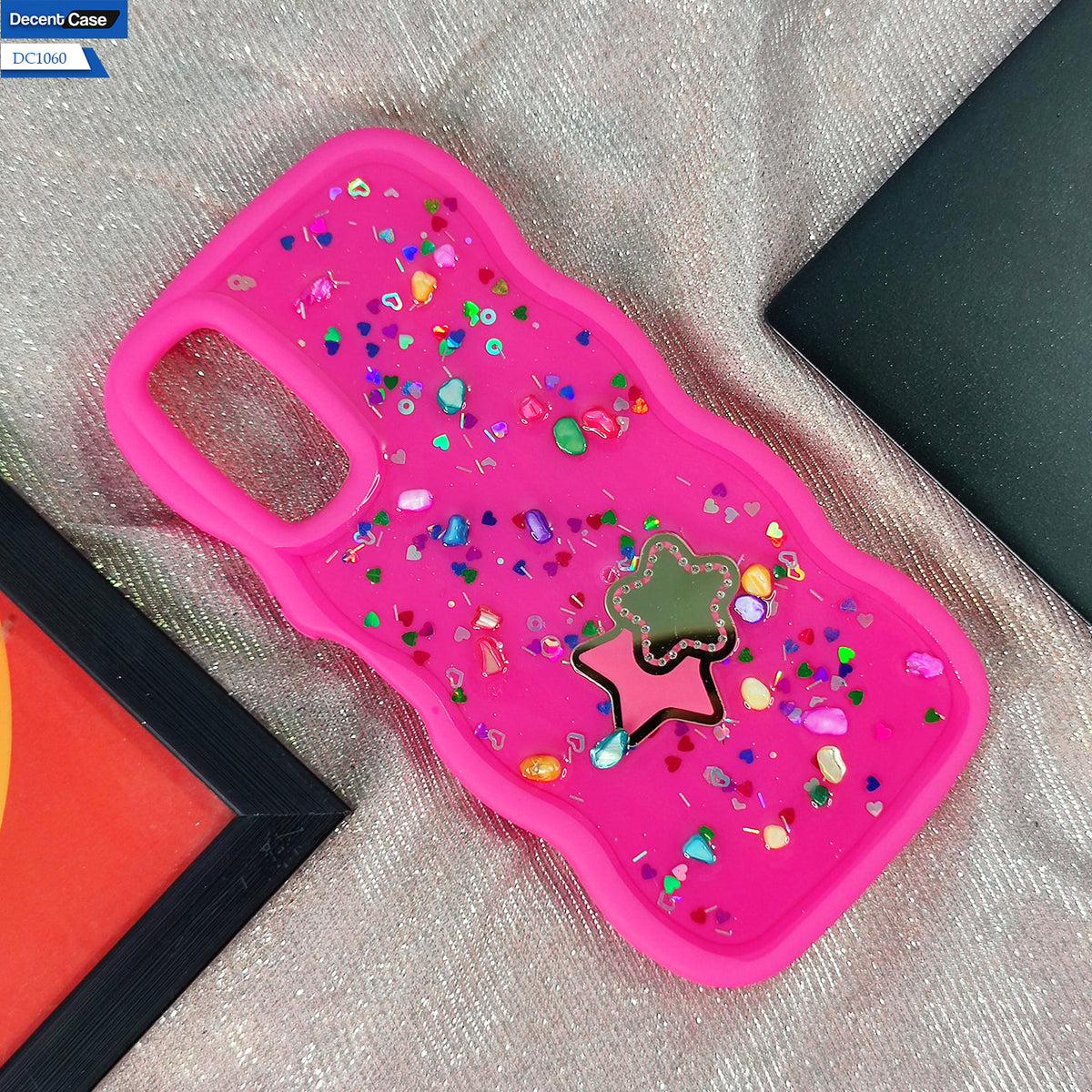 Vivo Y11s Cover - Red - Cute 3D Star Glitrty Helix Soft Borders Candy Colors Soft Protective Case (Glitter Does Not Move)