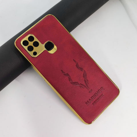 Infinix Hot 10s Cover - Blue - New Leather Feel Markhor Logo With Golden Edge