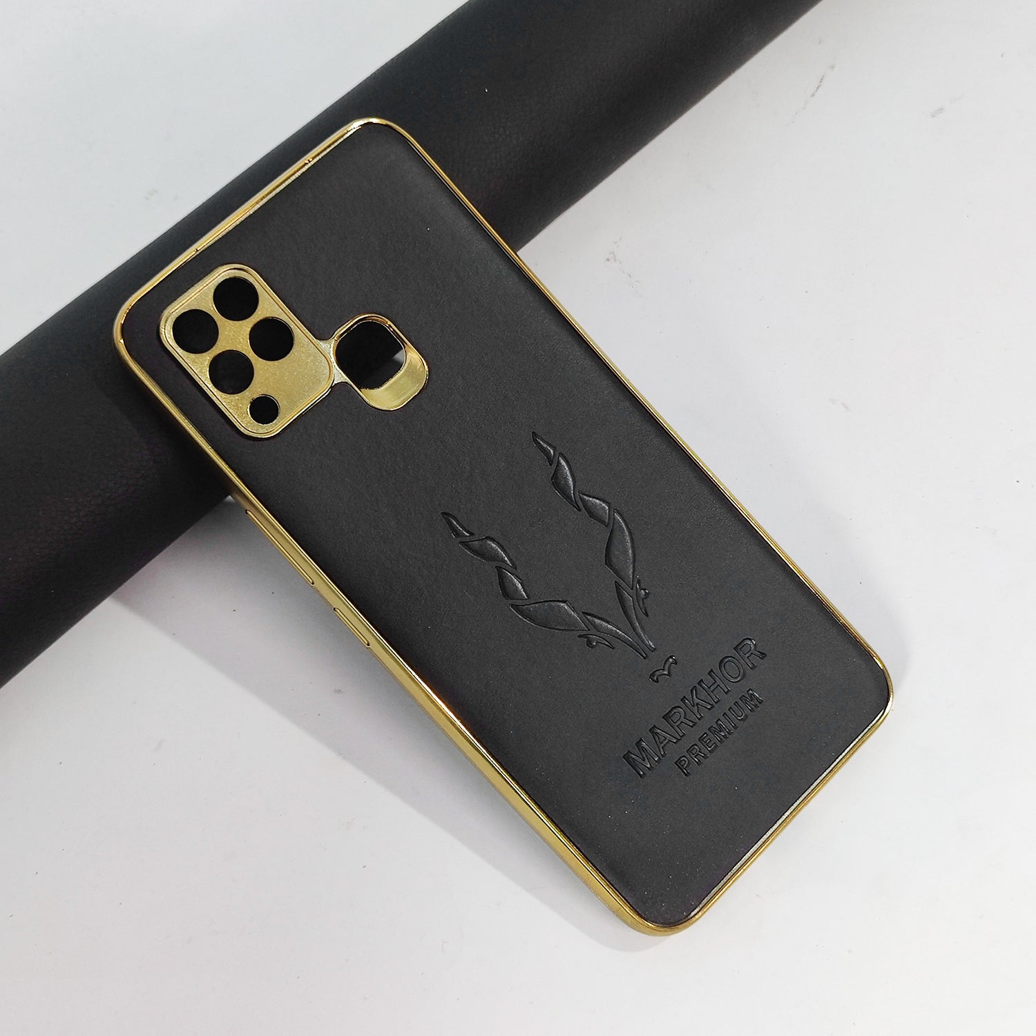 Infinix Hot 10s Cover - Blue - New Leather Feel Markhor Logo With Golden Edge