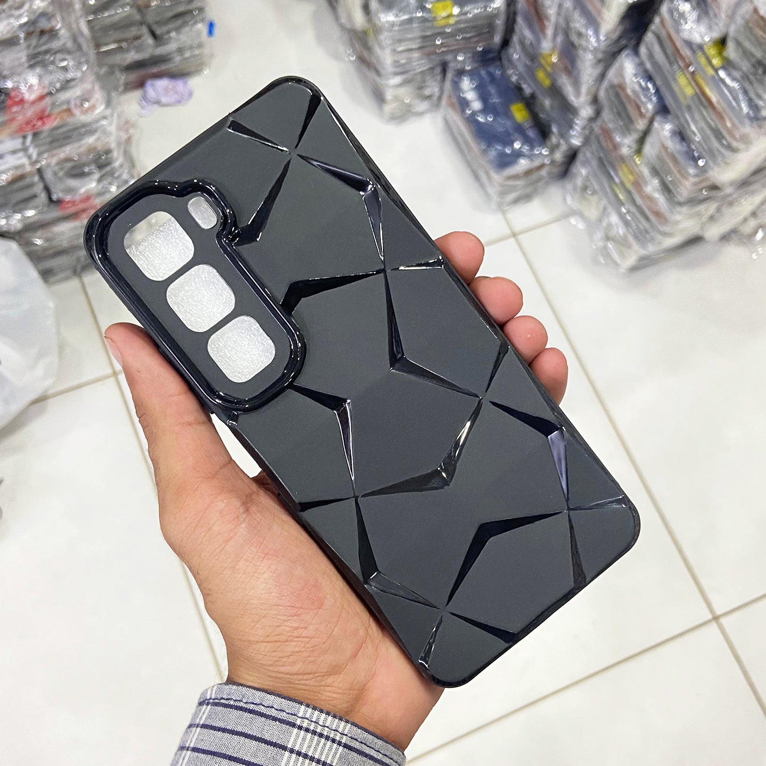 Infinix Hot 60i  Cover - Blue - 3D Stylish Diamond Cut Case Silicone With Camera Protection Case
