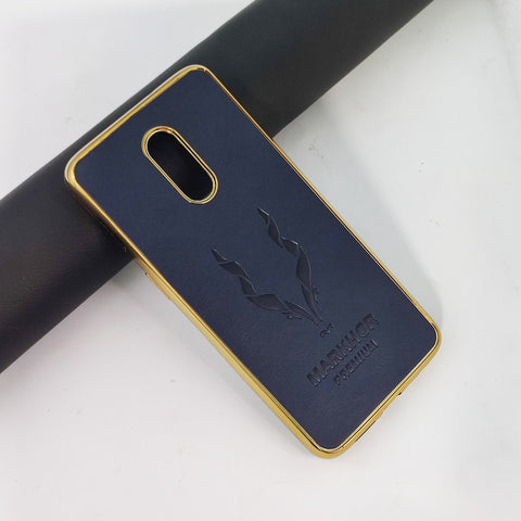 OnePlus 7 Cover - Dark Brown - New Leather Feel Markhor Logo With Golden Edge