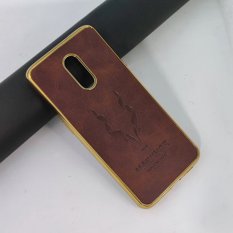 OnePlus 7 Cover - Dark Brown - New Leather Feel Markhor Logo With Golden Edge