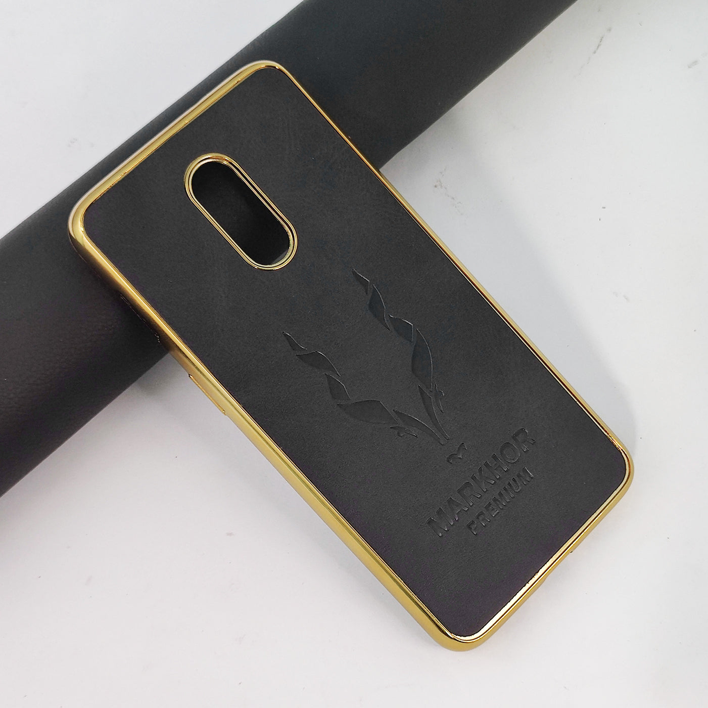 OnePlus 7 Cover - Dark Brown - New Leather Feel Markhor Logo With Golden Edge
