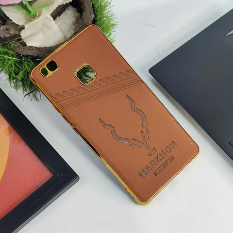 Huawei P9 Lite Cover Leather Markhor logo Shockproof Case With Golden Edge