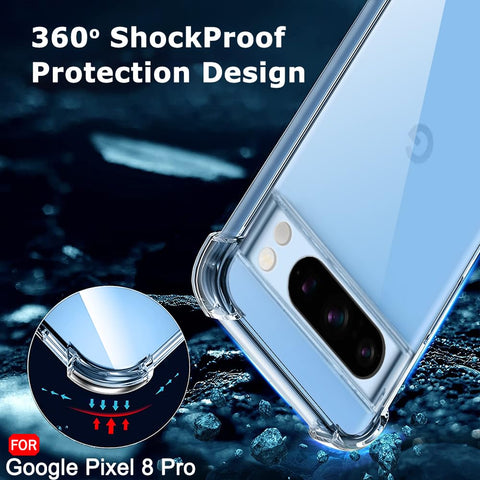 Google Pixel 8 Pro Cover - Transparent - Soft 4D Design Silicone Transparent Clear With Camera Protection Case