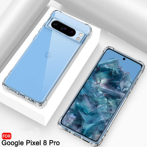 Google Pixel 8 Pro Cover - Transparent - Soft 4D Design Silicone Transparent Clear With Camera Protection Case