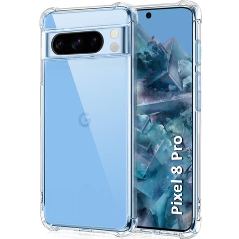 Google Pixel 8 Pro Cover - Transparent - Soft 4D Design Silicone Transparent Clear With Camera Protection Case