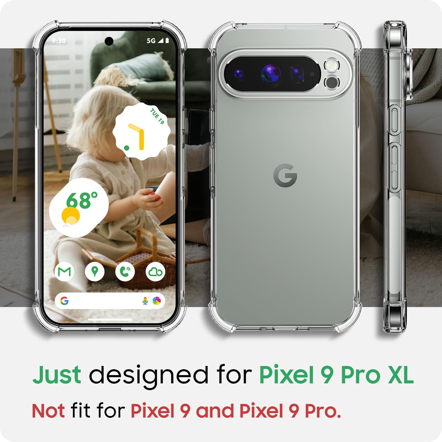 Google Pixel 9 Pro XL Cover - Transparent - Soft 4D Design Silicone Transparent Clear With Camera Protection Case