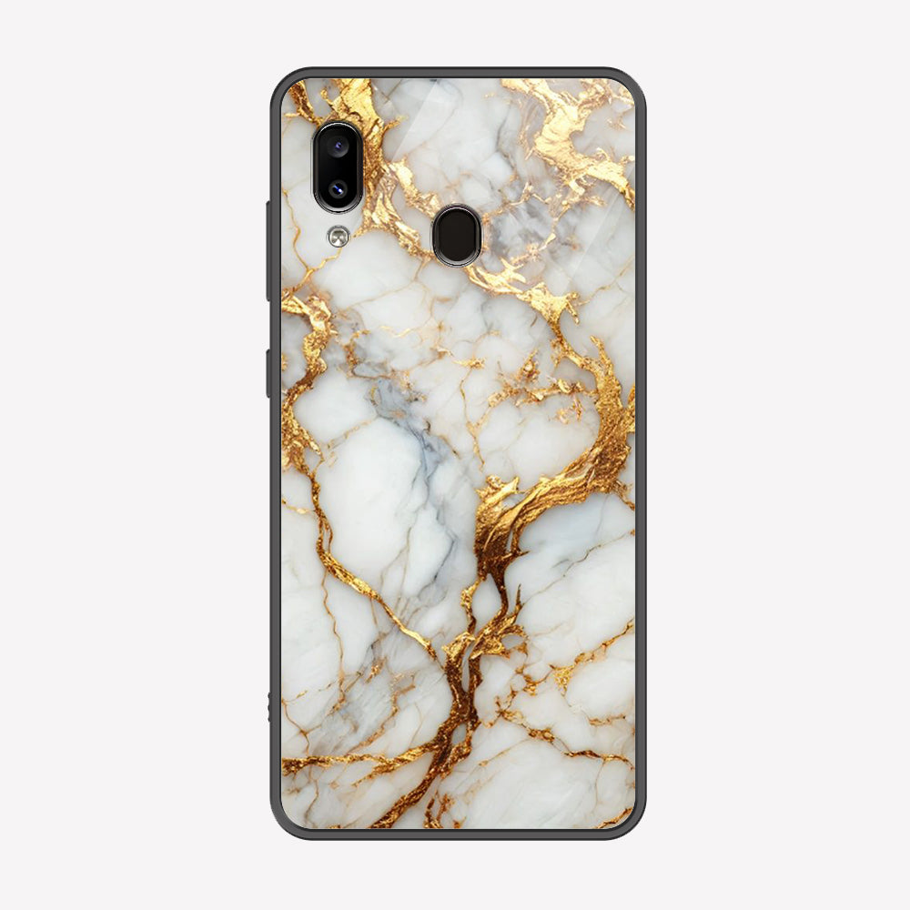 Samsung Galaxy A20 Cover - Luxury Gold Marble Series - Premium Printed Metal soft Bumper shock Proof Case