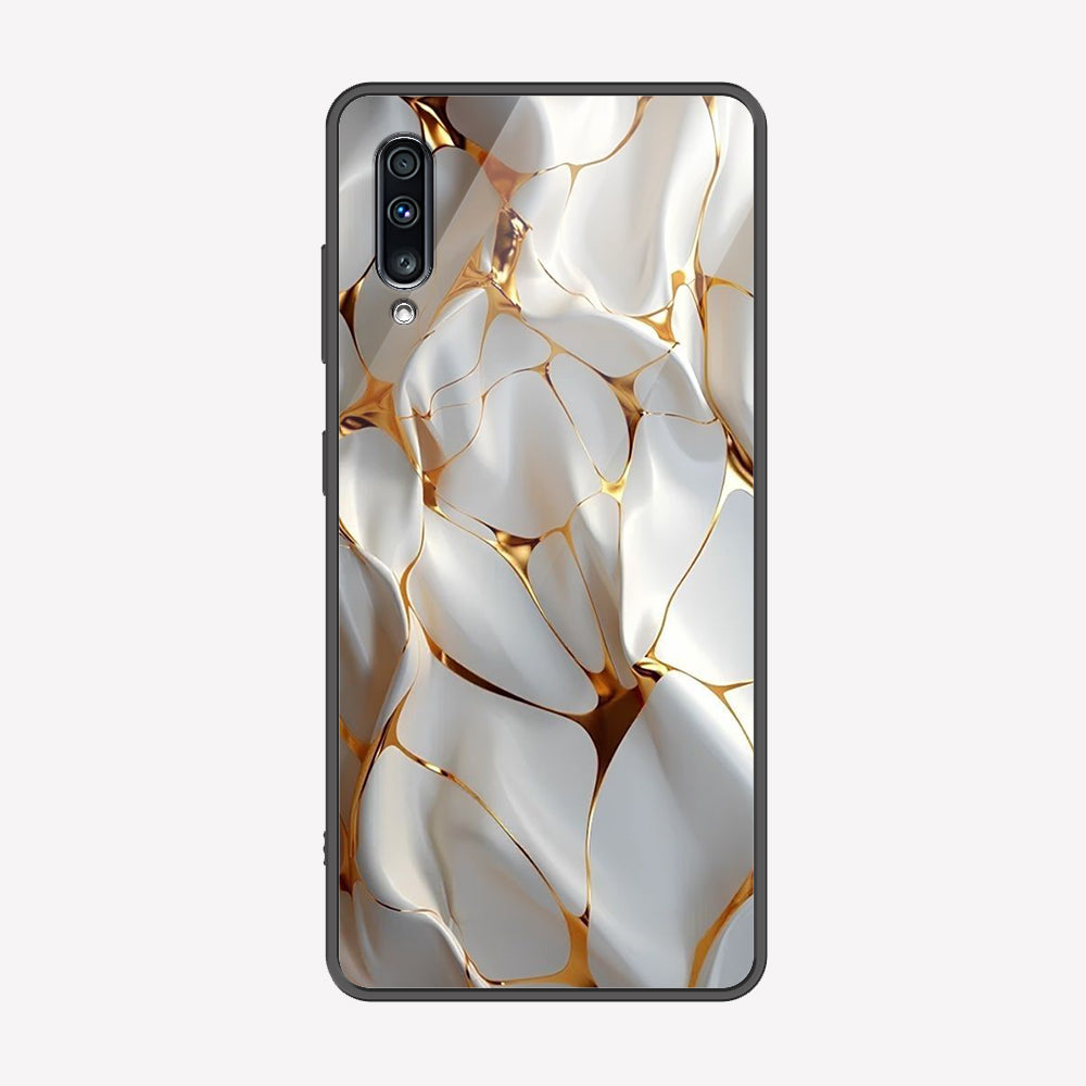 Samsung Galaxy A70s Cover - Luxury Gold Marble Series - Premium Printed Metal soft Bumper shock Proof Case