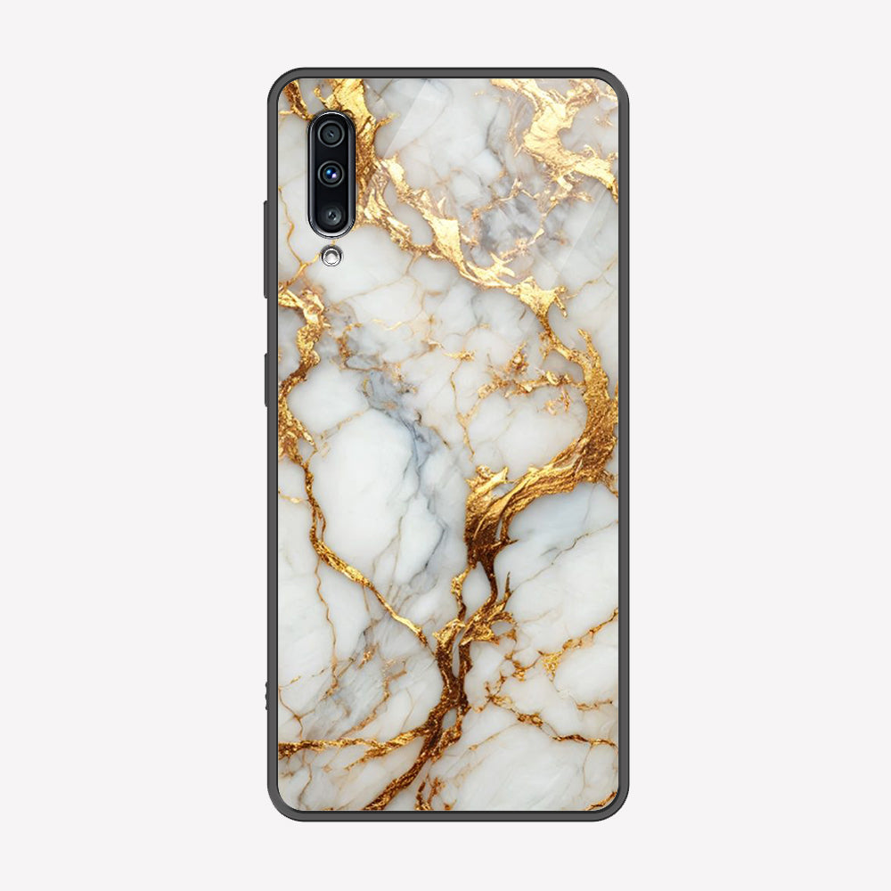 Samsung Galaxy A70 Cover - Luxury Gold Marble Series - Premium Printed Metal soft Bumper shock Proof Case