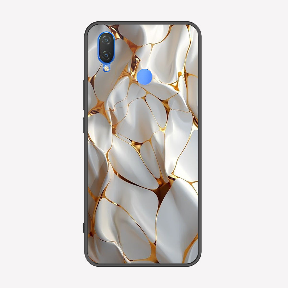 Huawei Honor Play Cover - Luxury Gold Marble Series - Premium Printed Metal soft Bumper shock Proof Case