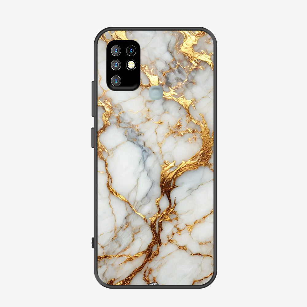 Infinix Hot 10 Cover - Luxury Gold Marble Series - Premium Printed Metal soft Bumper shock Proof Case