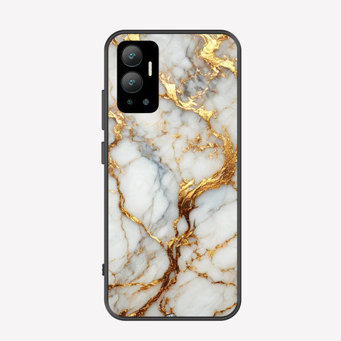 Infinix Hot 12 Cover - Luxury Gold Marble Series - Premium Printed Metal soft Bumper shock Proof Case