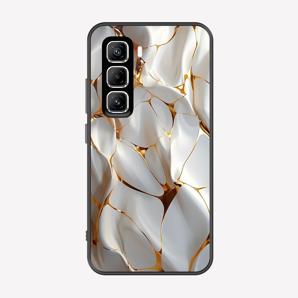 Infinix Hot 50 Pro Cover - Luxury Gold Marble Series - Premium Printed Metal soft Bumper shock Proof Case