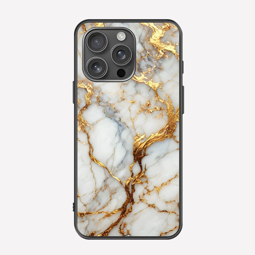 iPhone 16 Pro Cover - Luxury Gold Marble Series - Premium Printed Metal soft Bumper shock Proof Case